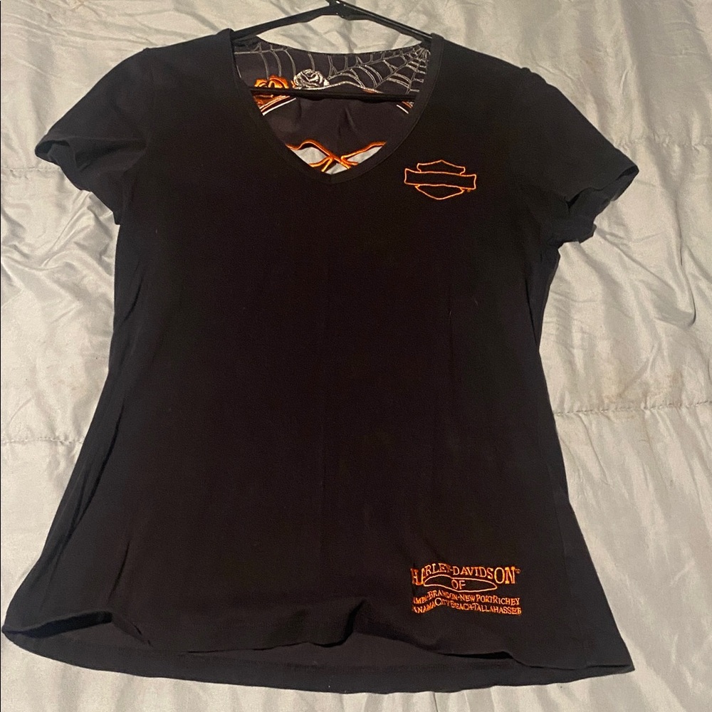Harley-Davidson Women's Black Tee with Orange Accents